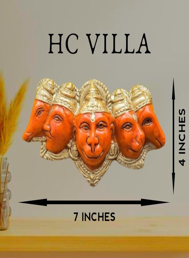 HC VILLA Panchmukhi Hanuman Ji Murti | Sankat Mochan Bajrang Bali Veer Maruti Idol | Resin Showpiece for Pooja, Home Temple & Décor | Divine Statue for Protection & Gifting (10 cm, Orange) - Image 2